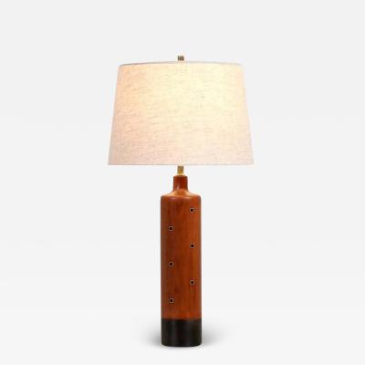 Danish Modern Teak Leather Table Lamp with Brass Inlaid by H Paaske