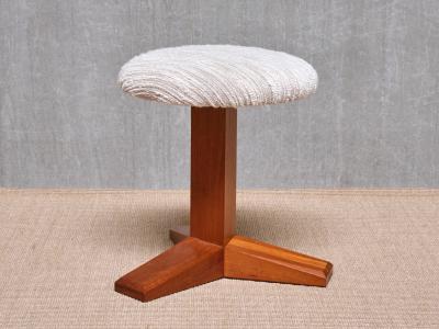 Danish Modern Three Legged Stool in Solid Teak and Leli vre Boucl 1950s
