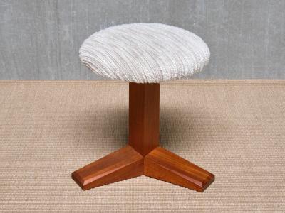 Danish Modern Three Legged Stool in Solid Teak and Leli vre Boucl 1950s