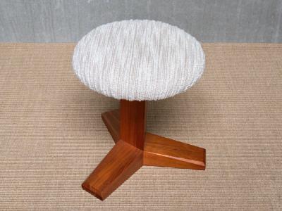 Danish Modern Three Legged Stool in Solid Teak and Leli vre Boucl 1950s