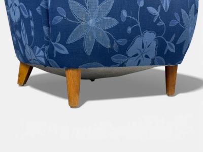 Danish Modern Wingback Chair Blue Fabric Wood Denmark 1940s