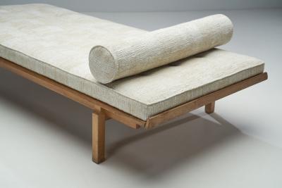 Danish Oak Daybed with Upholstered Mattress and Pillow Denmark ca 1950s