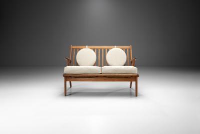 Danish Oak Two Seater Bench with Pillows Denmark ca 1950s