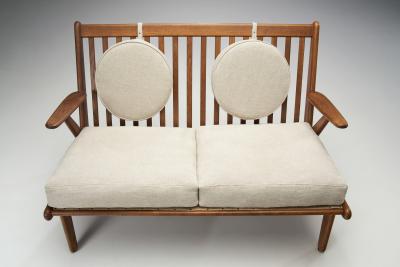 Danish Oak Two Seater Bench with Pillows Denmark ca 1950s