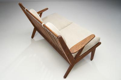 Danish Oak Two Seater Bench with Pillows Denmark ca 1950s