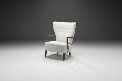 Danish Oak and Boucl Armchair Denmark ca 1940s