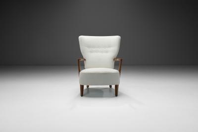 Danish Oak and Boucl Armchair Denmark ca 1940s