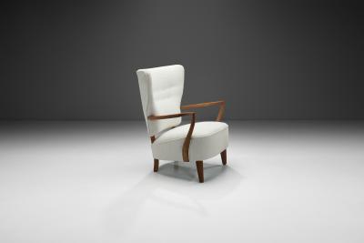 Danish Oak and Boucl Armchair Denmark ca 1940s