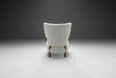 Danish Oak and Boucl Armchair Denmark ca 1940s