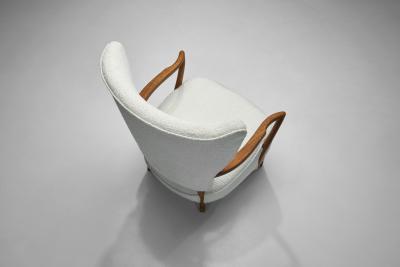 Danish Oak and Boucl Armchair Denmark ca 1940s
