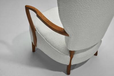Danish Oak and Boucl Armchair Denmark ca 1940s