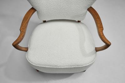 Danish Oak and Boucl Armchair Denmark ca 1940s