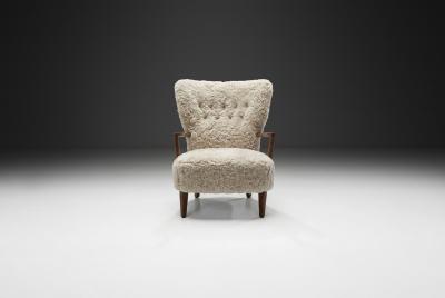 Danish Oak and Sheepskin Armchair Denmark ca 1940s