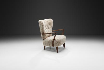 Danish Oak and Sheepskin Armchair Denmark ca 1940s