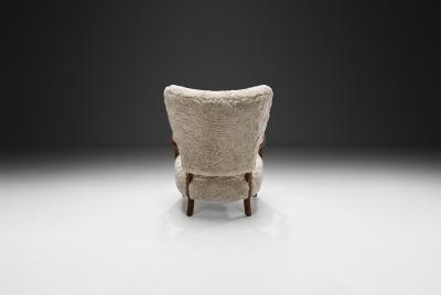 Danish Oak and Sheepskin Armchair Denmark ca 1940s
