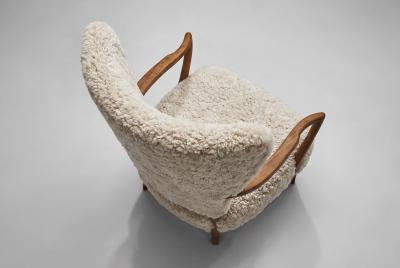 Danish Oak and Sheepskin Armchair Denmark ca 1940s