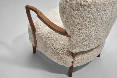 Danish Oak and Sheepskin Armchair Denmark ca 1940s