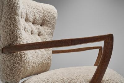 Danish Oak and Sheepskin Armchair Denmark ca 1940s
