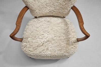 Danish Oak and Sheepskin Armchair Denmark ca 1940s