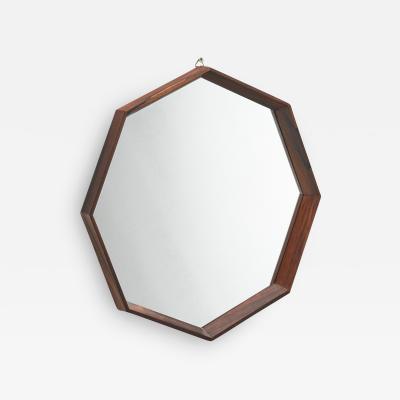 Danish Octagonal Wood Mirror Denmark 1960s