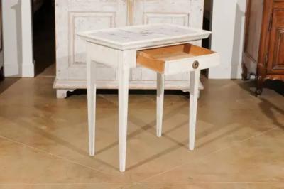 Danish Painted Wood Side Table with Tile Top Rooster Motif and Single Drawer