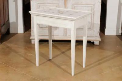Danish Painted Wood Side Table with Tile Top Rooster Motif and Single Drawer