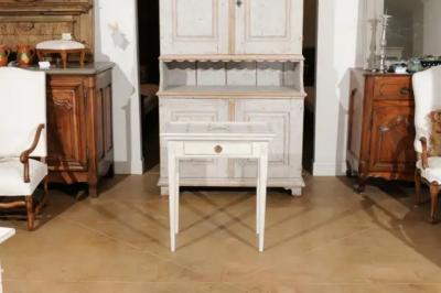Danish Painted Wood Side Table with Tile Top Rooster Motif and Single Drawer