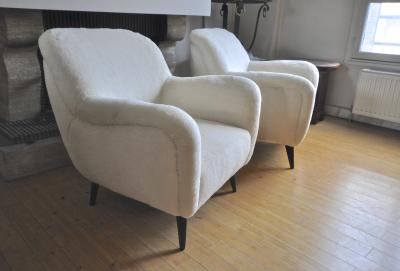 Danish Pair of Lounge Chairs Newly Covered in Teddy Bear Faux Fur