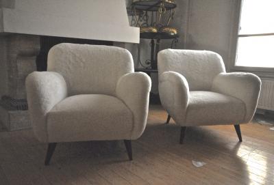 Danish Pair of Lounge Chairs Newly Covered in Teddy Bear Faux Fur