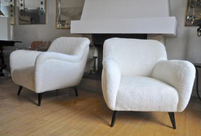 Danish Pair of Lounge Chairs Newly Covered in Teddy Bear Faux Fur
