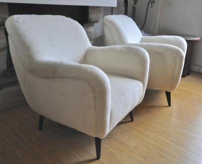 Danish Pair of Lounge Chairs Newly Covered in Teddy Bear Faux Fur