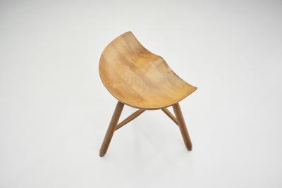 Danish Patinated Oak Tripod Stool Denmark ca 1940s