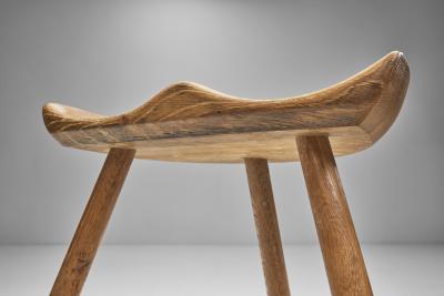 Danish Patinated Oak Tripod Stool Denmark ca 1940s