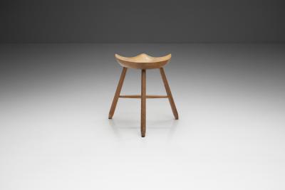 Danish Patinated Oak Tripod Stool Denmark ca 1940s