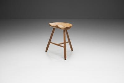 Danish Patinated Oak Tripod Stool Denmark ca 1940s