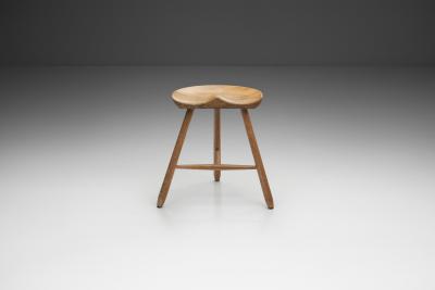 Danish Patinated Oak Tripod Stool Denmark ca 1940s