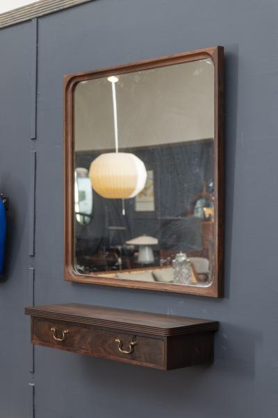 Danish Rosewood Wall Mirror and Matching Shelf