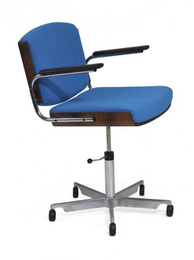 Danish Rosewood and Chrome Office Chair in Turquoise Wool
