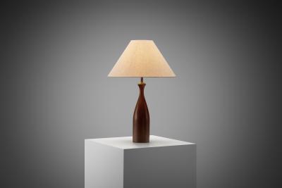 Danish Table Lamp with Solid Wood Base Denmark ca 1960s