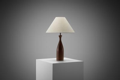 Danish Table Lamp with Solid Wood Base Denmark ca 1960s