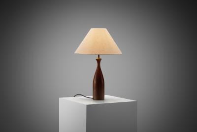 Danish Table Lamp with Solid Wood Base Denmark ca 1960s