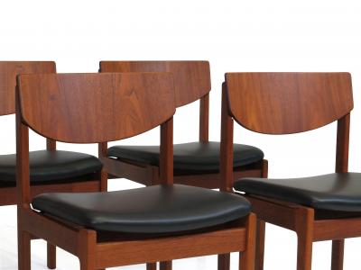 Danish Teak Dining Chairs in New Black Leather