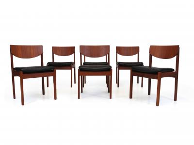 Danish Teak Dining Chairs in New Black Leather