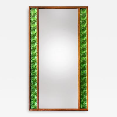 Danish Teak Frame Mirror With Green Glass Margins