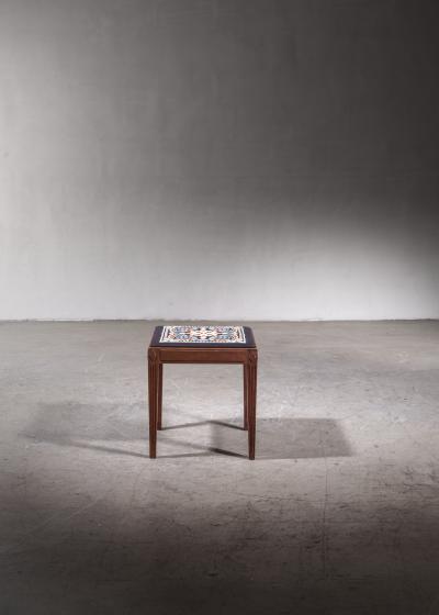 Danish Teak Stool with Embroidered Seating 1940s