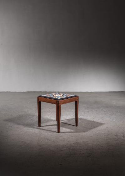 Danish Teak Stool with Embroidered Seating 1940s