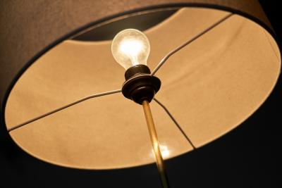 Danish Tripod Floor Lamp in Brass and Lacquered Metal Denmark Mid 20th Century