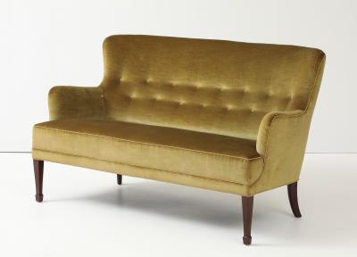 Danish Velvet Mahogany Sofa by Frits Henningsen