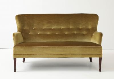 Danish Velvet Mahogany Sofa by Frits Henningsen