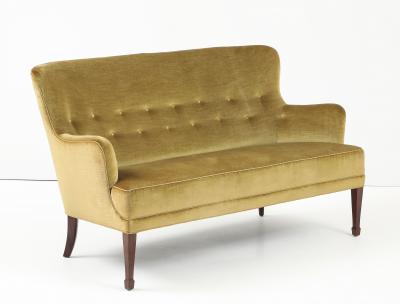 Danish Velvet Mahogany Sofa by Frits Henningsen